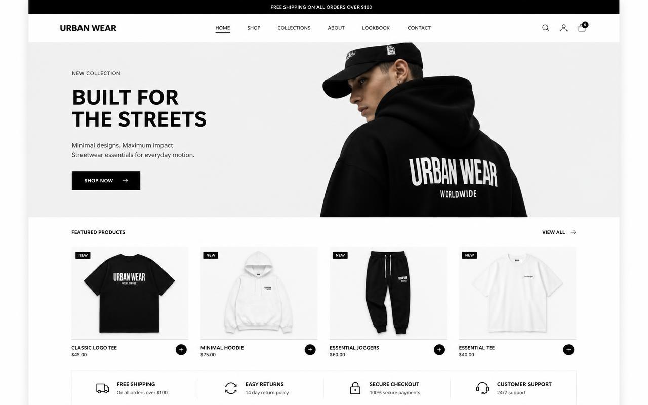 Urban Wear Shopify fashion store concept screenshot